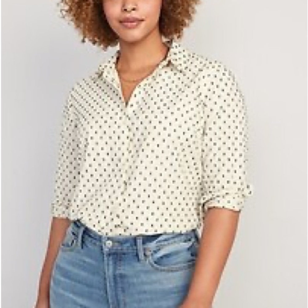 Button-Up Shirt Cream with Black Dots